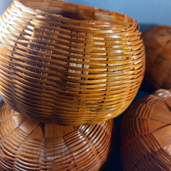 Vintage Wicker Pumpkins Candy Storage Set of 4 - Picture 4 of 10